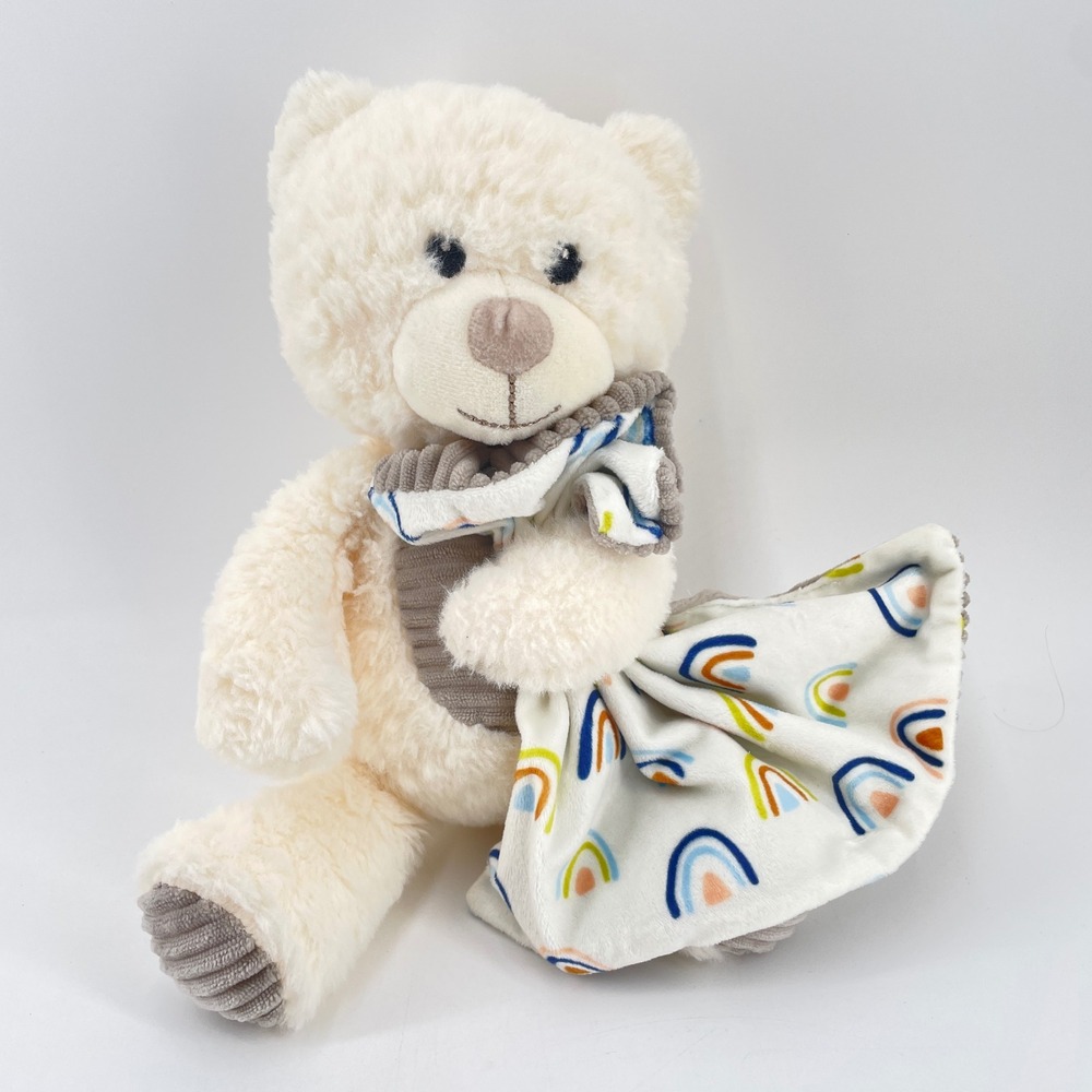 Spark Create Imagine Bear Rattle Plush Lovey Cream 12" Rainbow Security Blanket